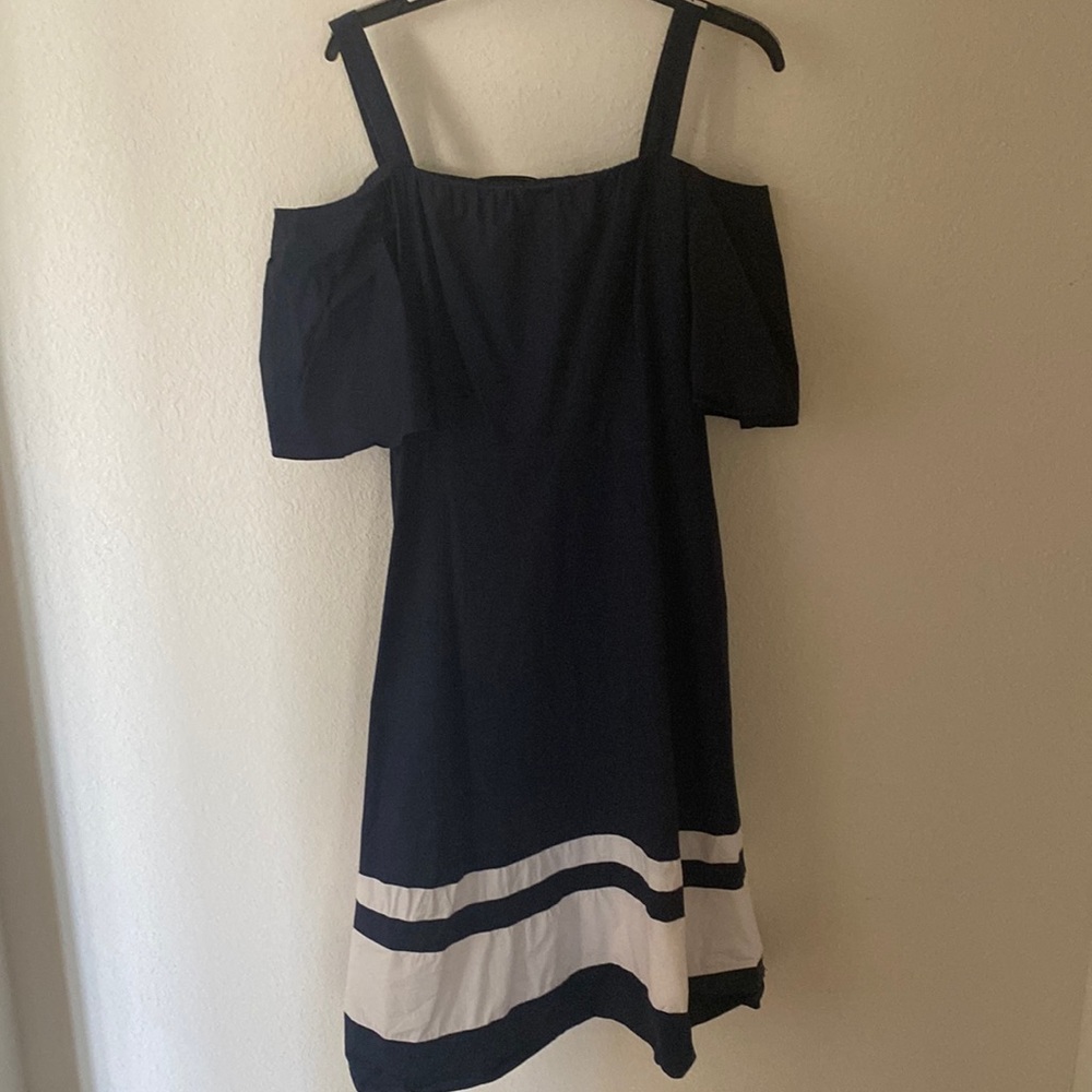 Tommy Hilfiger skater off shoulder dress navy white short sleeve